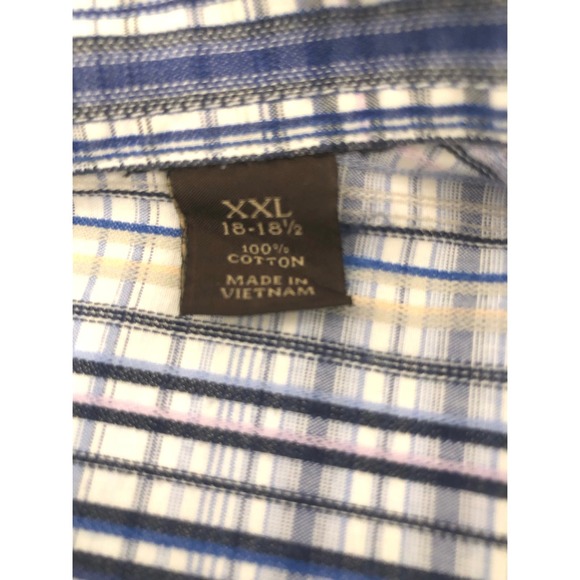 Tasso Elba Mens Blue Plaid XXL Short‎ Sleeve All Cotton Shirt - Picture 6 of 6